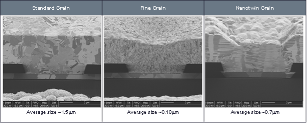 Figure 2. As-plated Cu grains structure in a hybrid bonding pad (Ref. 2).