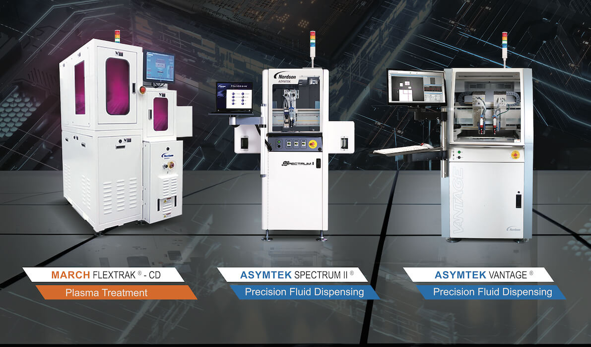 Three Nordson Electronics Solutions machines