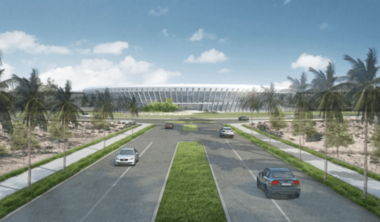 Artist rendering shows the entryway of TSMC's campus in North Phoenix
