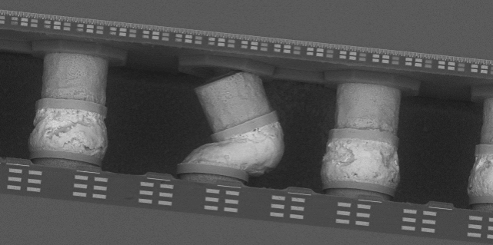 a) MIP processing exposed the first row of µpillars in a cross-section
