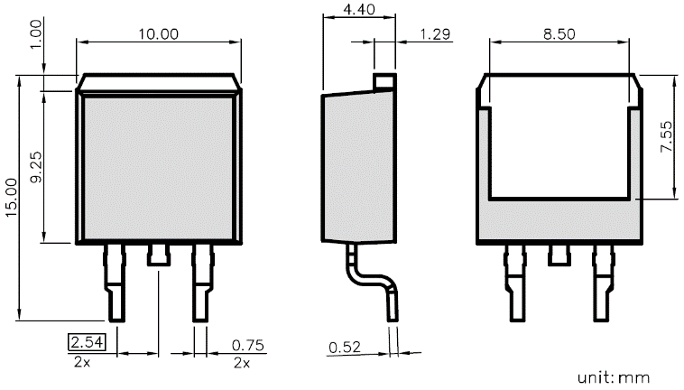 Semiconductor power packages: drawing of D2PAK.