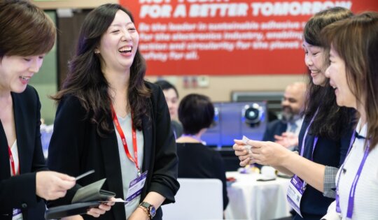 Figure 1: Henkel team networking in the Henkel hospitality suite at Industry Trade Shows - SEMICON Taiwan, 2024.