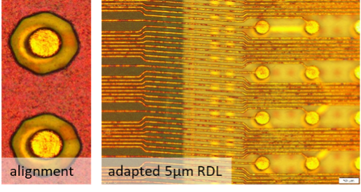 Figure 12: Pad alignment and adapted 5µm RDL