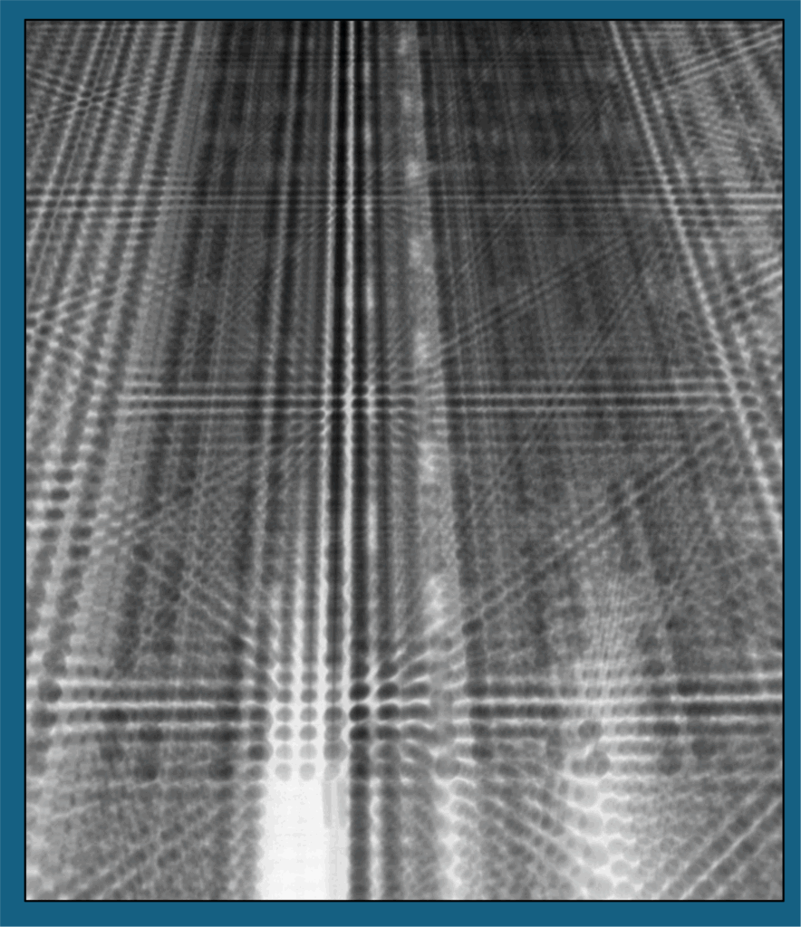 Figure 1: Example 2D X-ray projection image of an eight layer HBM stack showing a high number of bumps on top of each other.  
